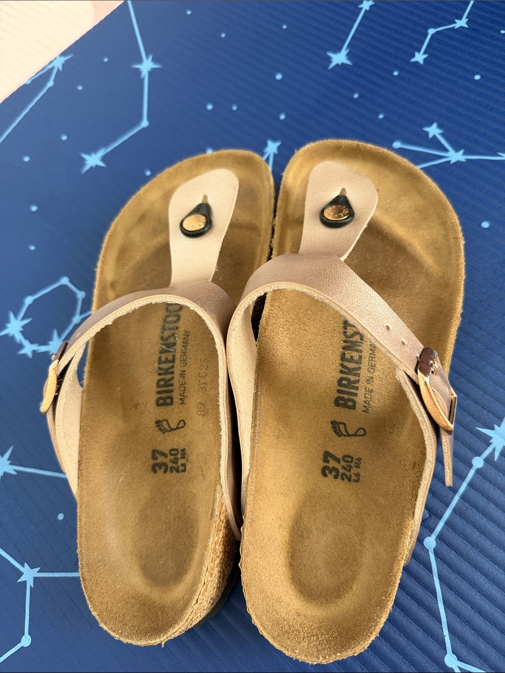 Birkenstock Tan Gizeh Suede Footbed Thong Sandals